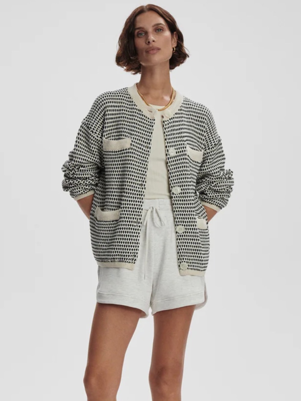 Varley Tidewell Textured Cardigan Birch Multi Stitch